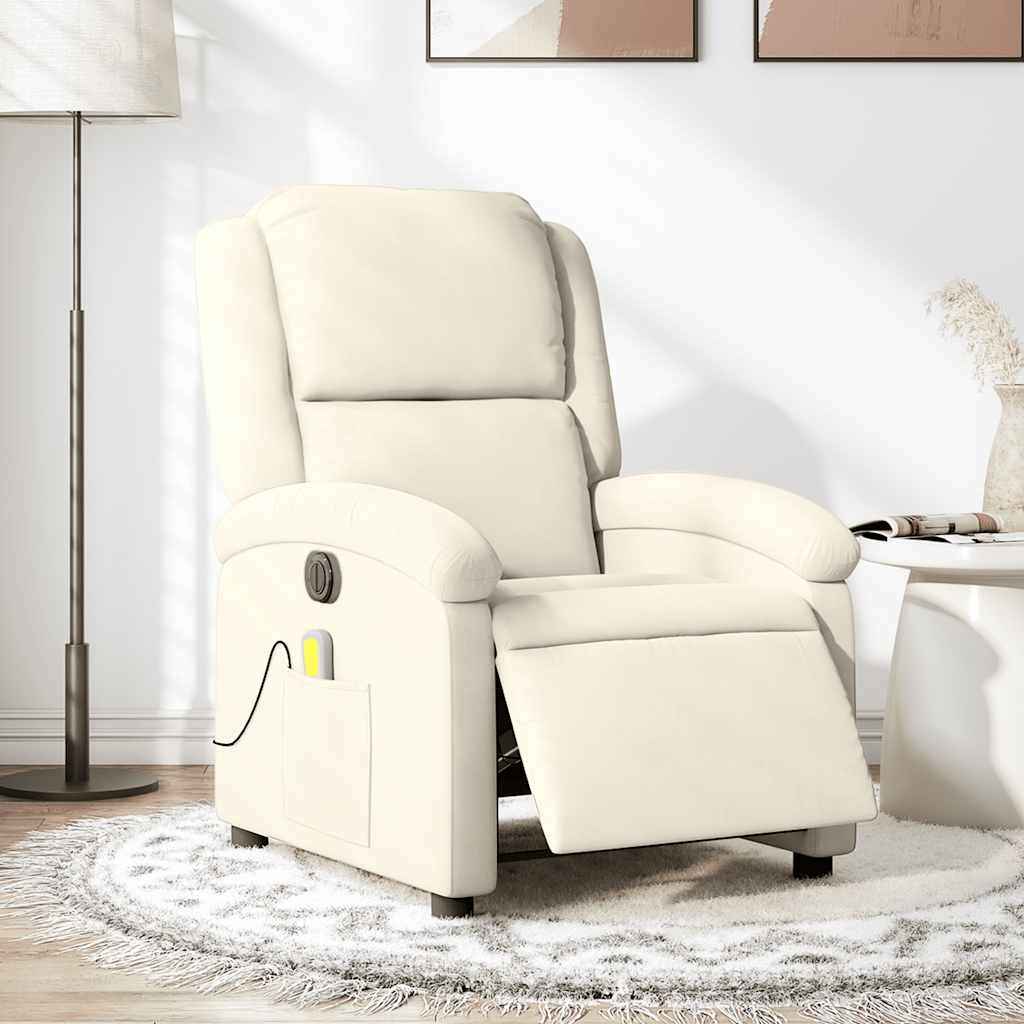 Fauteuil inclinable de massage électrique crème velours