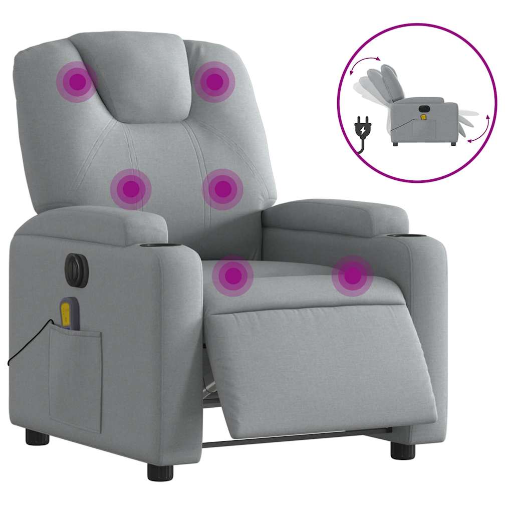 Fauteuil de massage inclinable électrique gris clair tissu