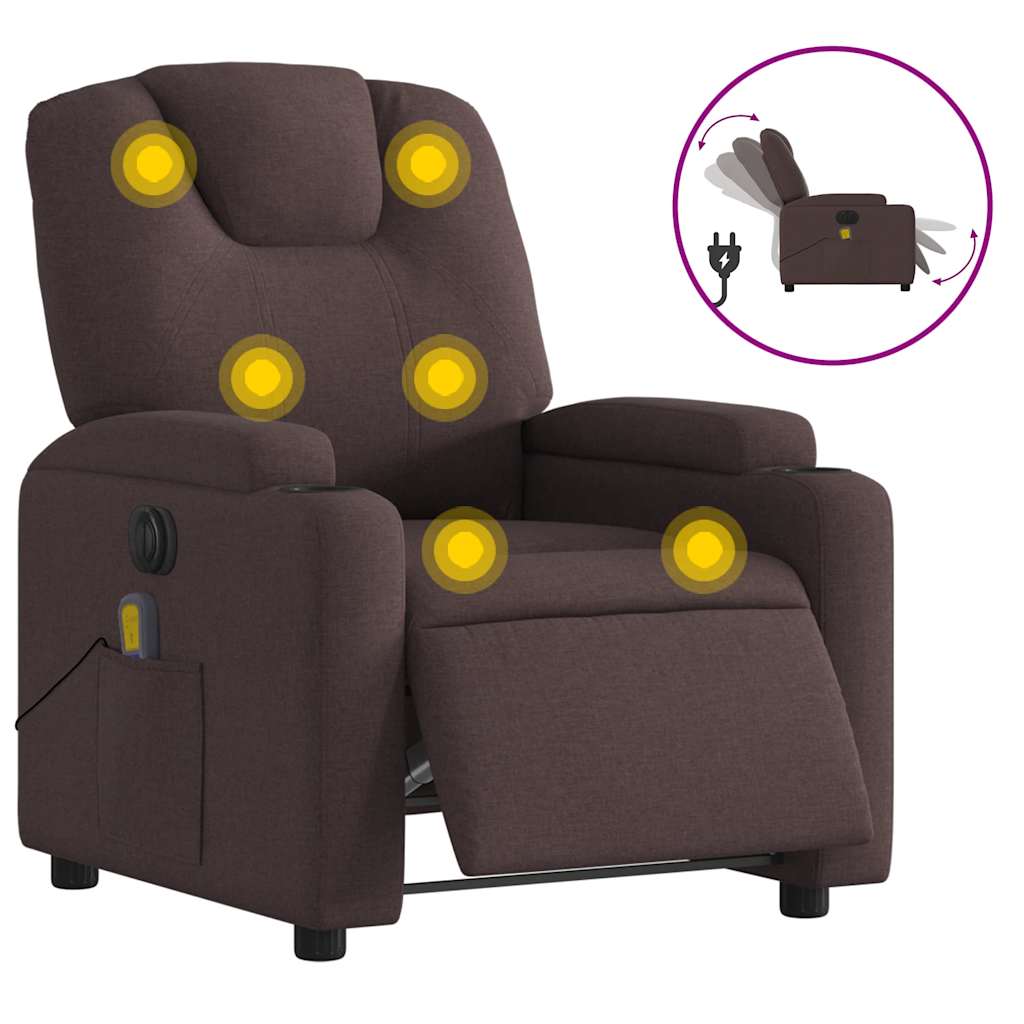 Fauteuil de massage inclinable électrique Marron foncé Tissu