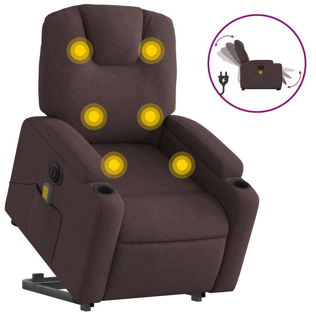 Fauteuil inclinable de massage électrique Marron foncé Tissu