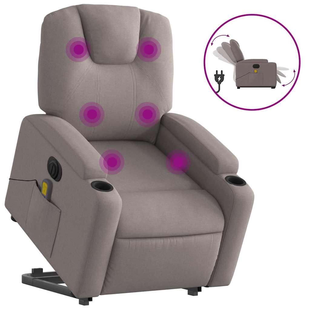 Fauteuil inclinable de massage électrique Taupe Tissu