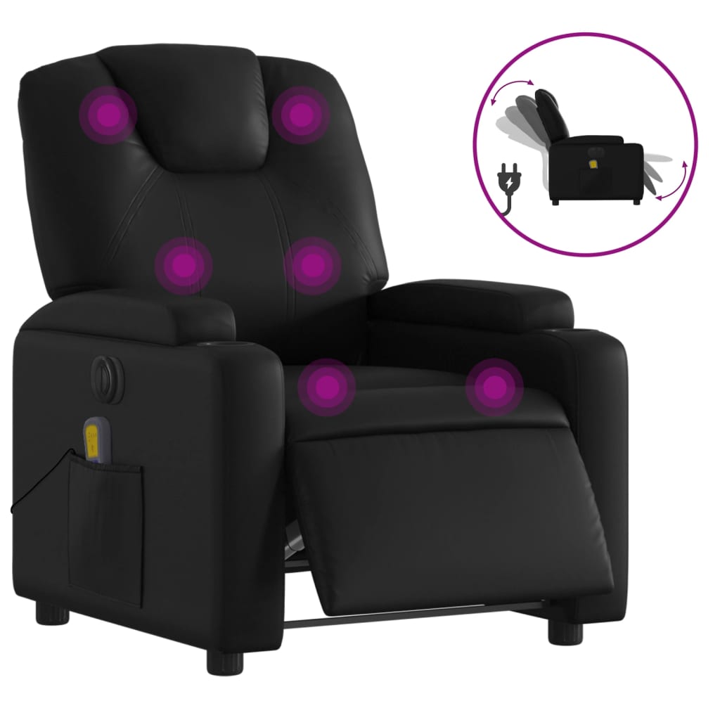 Fauteuil de massage inclinable électrique noir similicuir