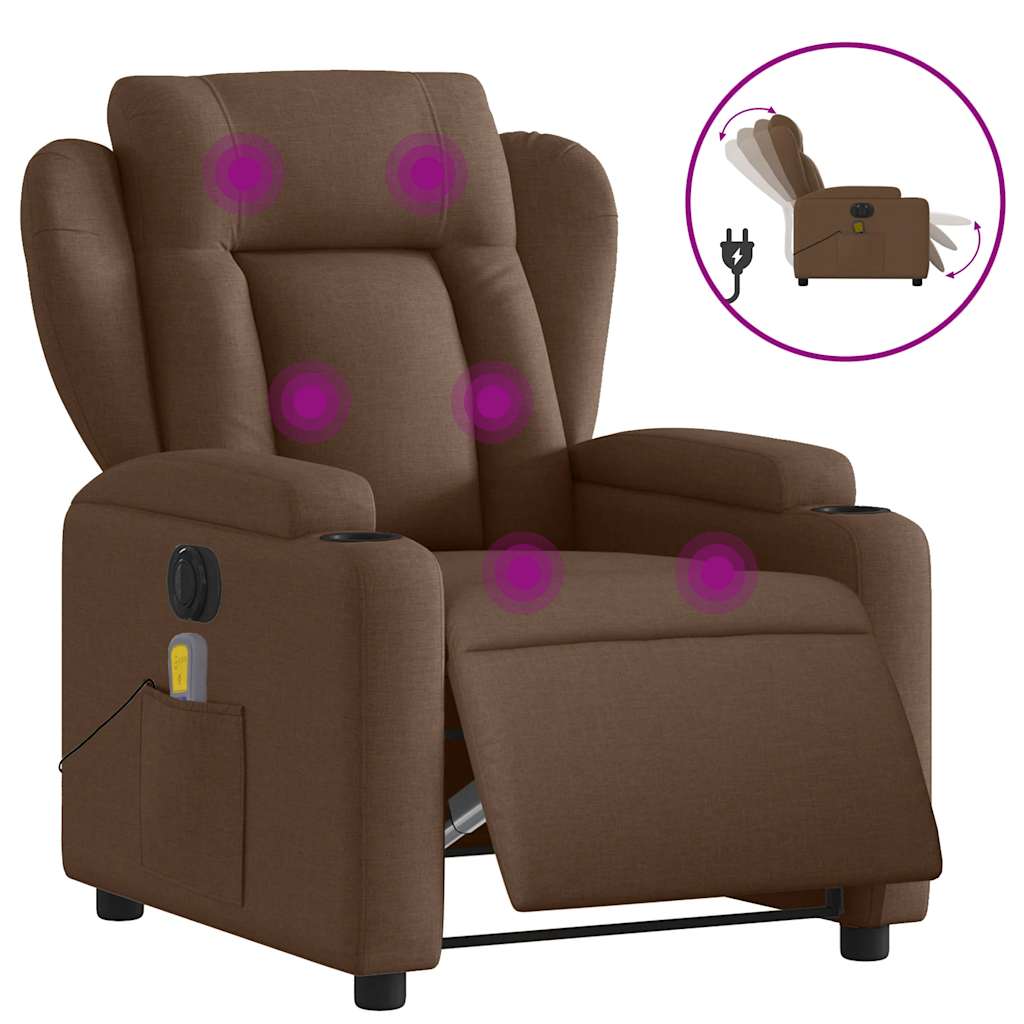 Fauteuil inclinable de massage électrique marron tissu