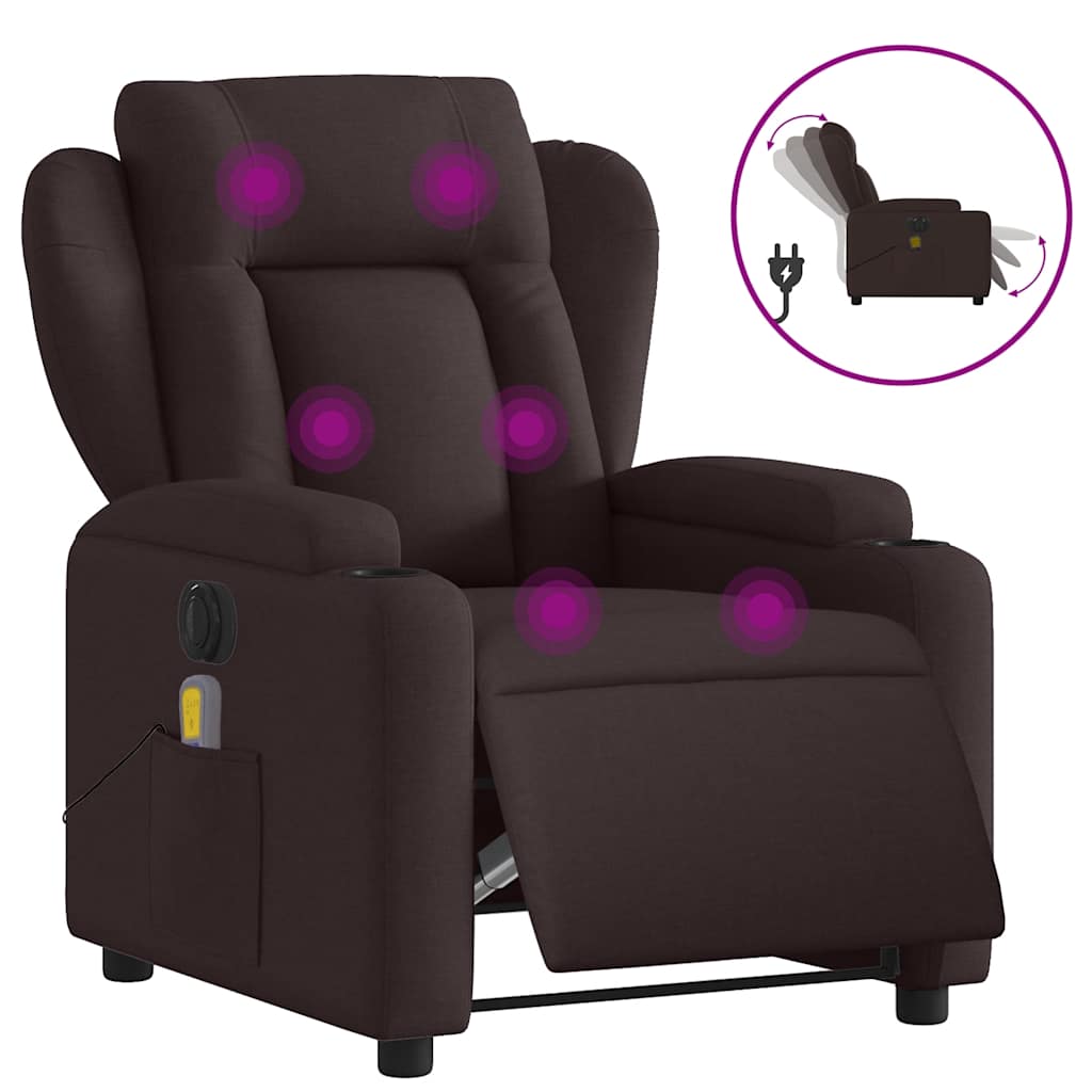 Fauteuil de massage inclinable électrique Marron foncé Tissu