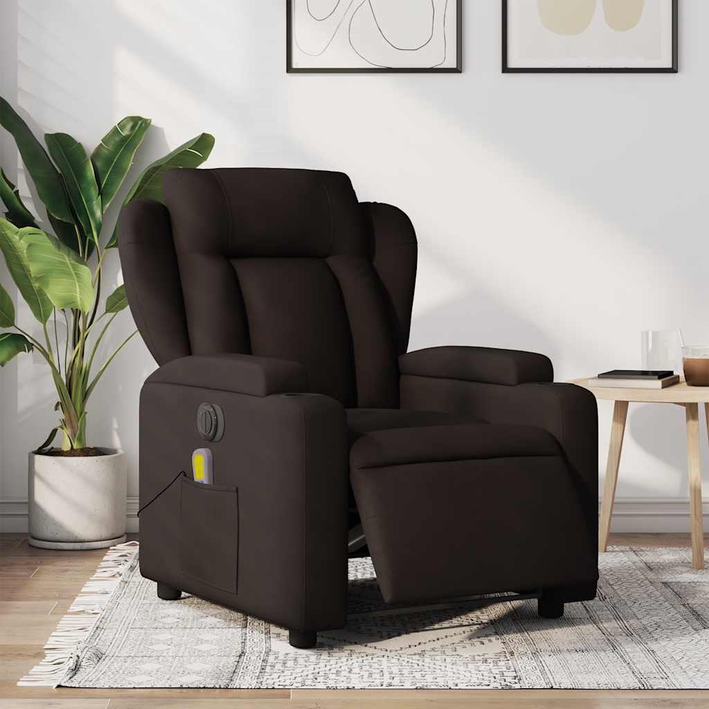 Fauteuil de massage inclinable électrique Marron foncé Tissu