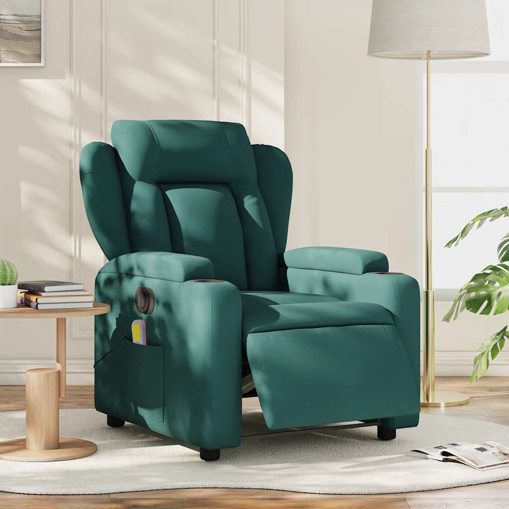 Fauteuil de massage inclinable électrique Vert foncé Tissu