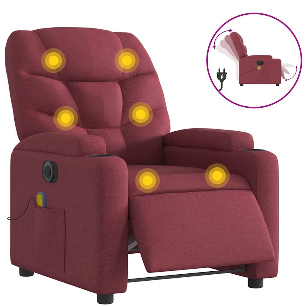 Fauteuil de massage inclinable électrique Rouge bordeaux Tissu