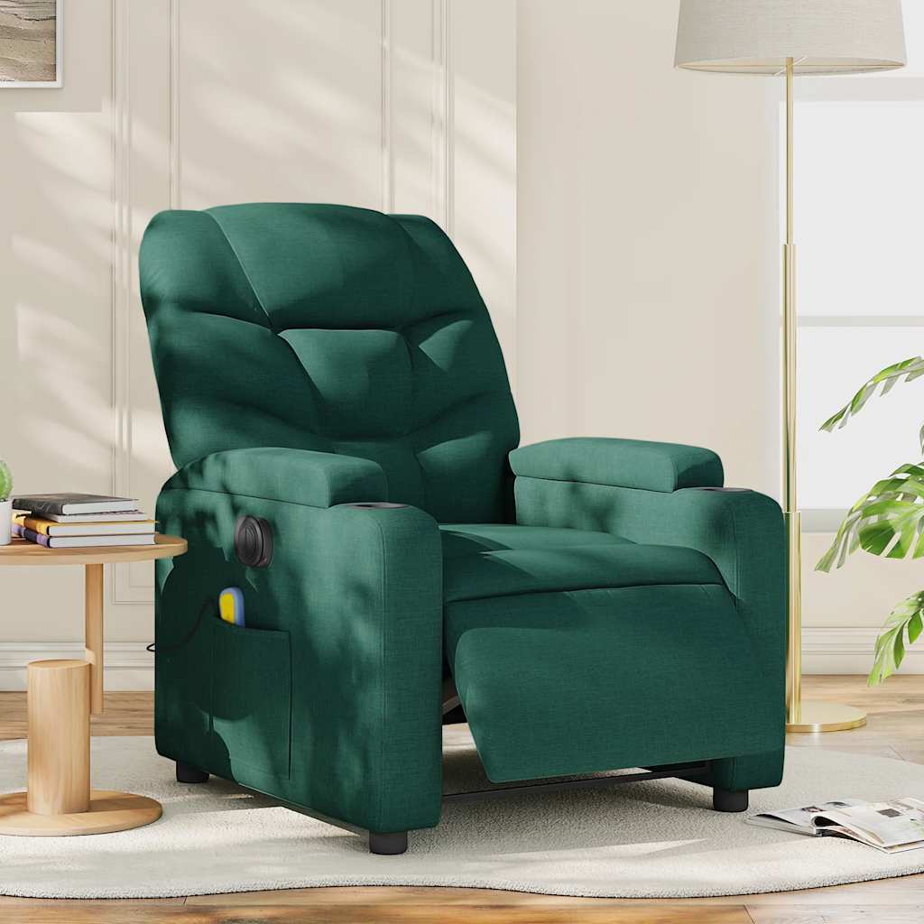 Fauteuil de massage inclinable électrique Vert foncé Tissu