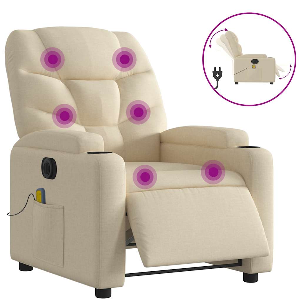 Fauteuil inclinable de massage électrique crème tissu