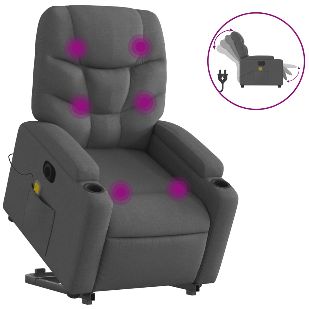 Fauteuil inclinable de massage électrique Gris foncé Tissu
