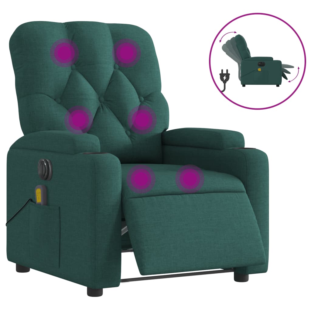 Fauteuil de massage inclinable électrique Vert foncé Tissu