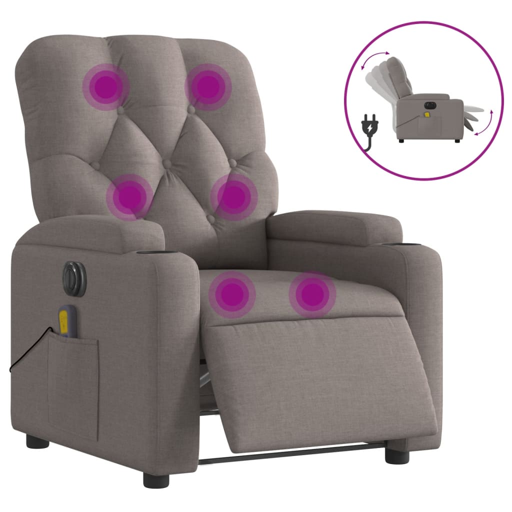 Fauteuil de massage inclinable électrique Taupe Tissu