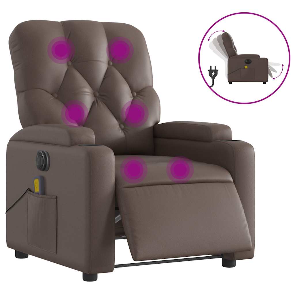 Fauteuil de massage inclinable électrique marron similicuir