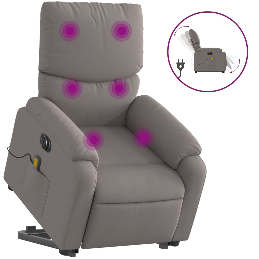 Fauteuil inclinable de massage électrique Taupe Tissu