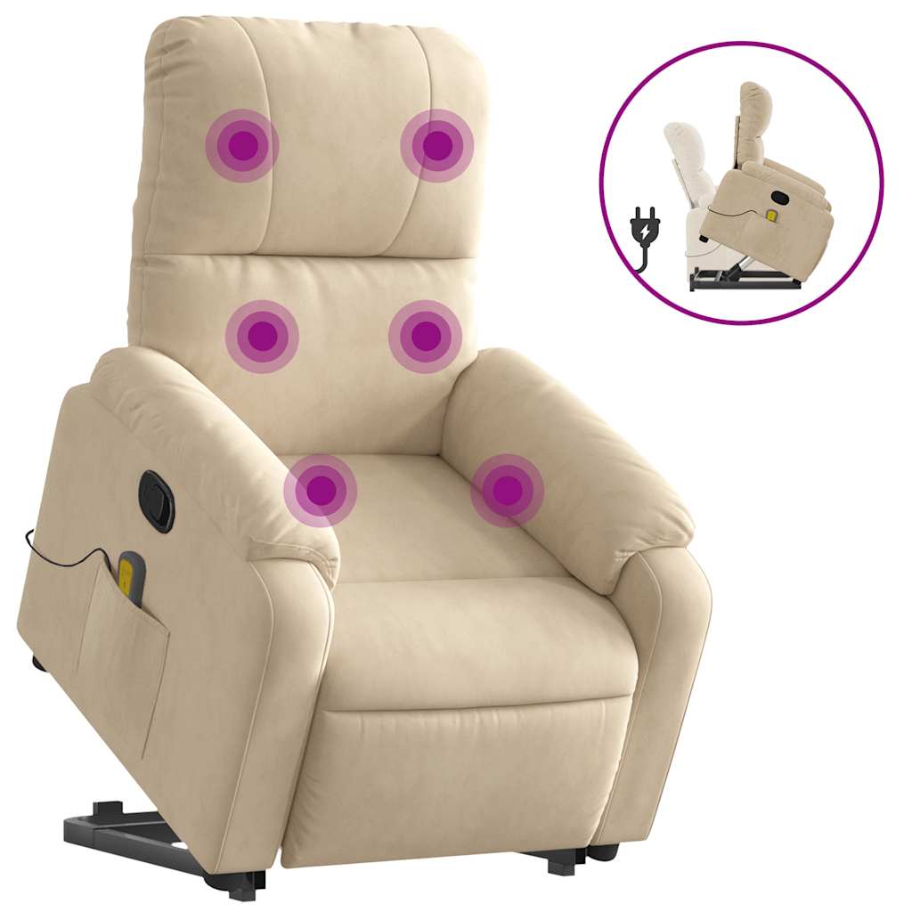 Fauteuil inclinable de massage crème tissu microfibre