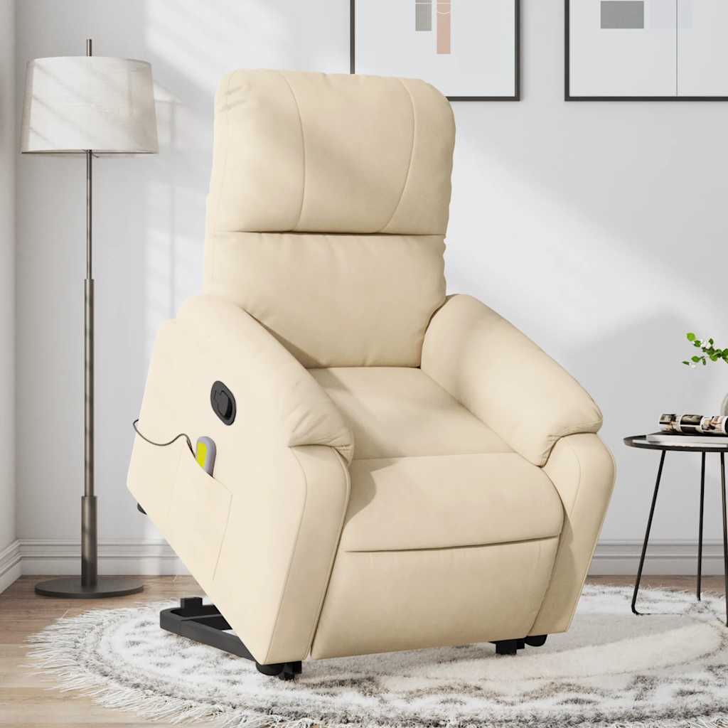 Fauteuil inclinable de massage crème tissu microfibre