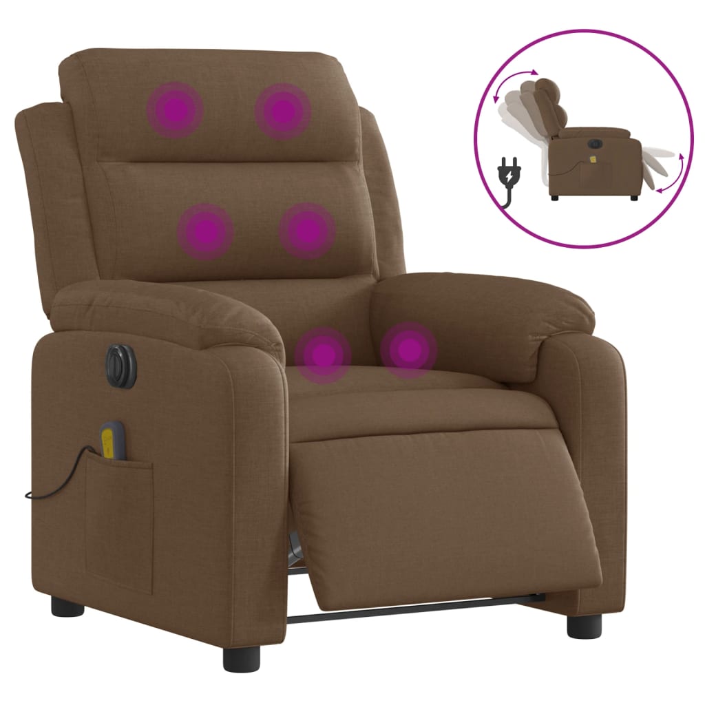 Fauteuil inclinable de massage électrique marron tissu