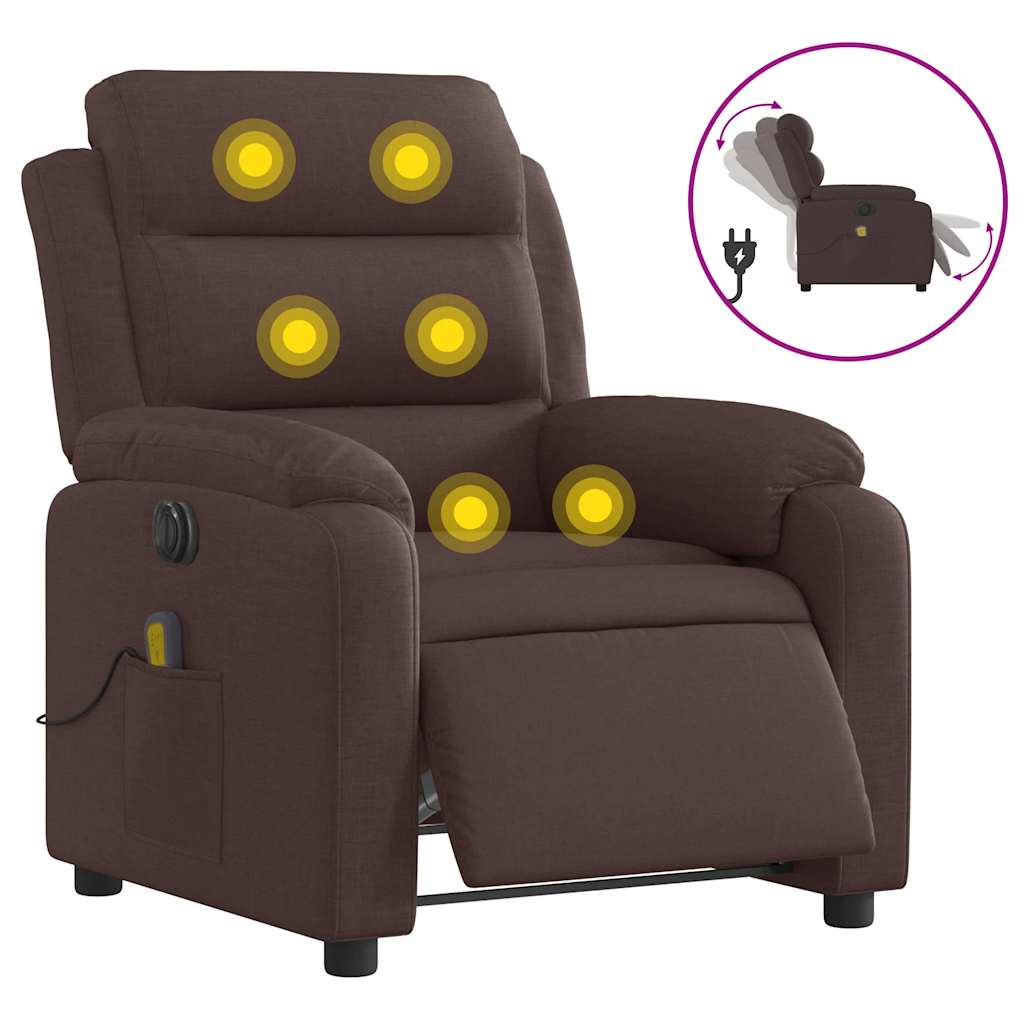 Fauteuil de massage inclinable électrique Marron foncé Tissu