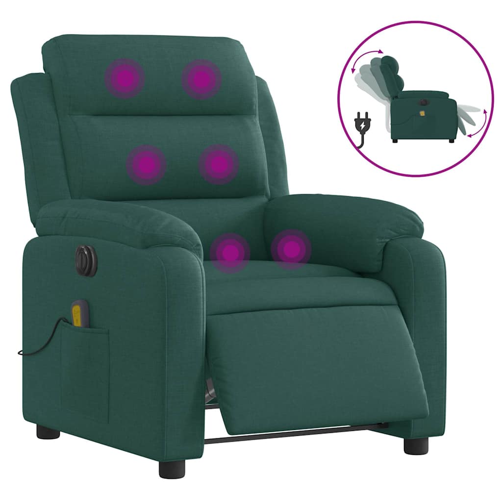 Fauteuil de massage inclinable électrique Vert foncé Tissu