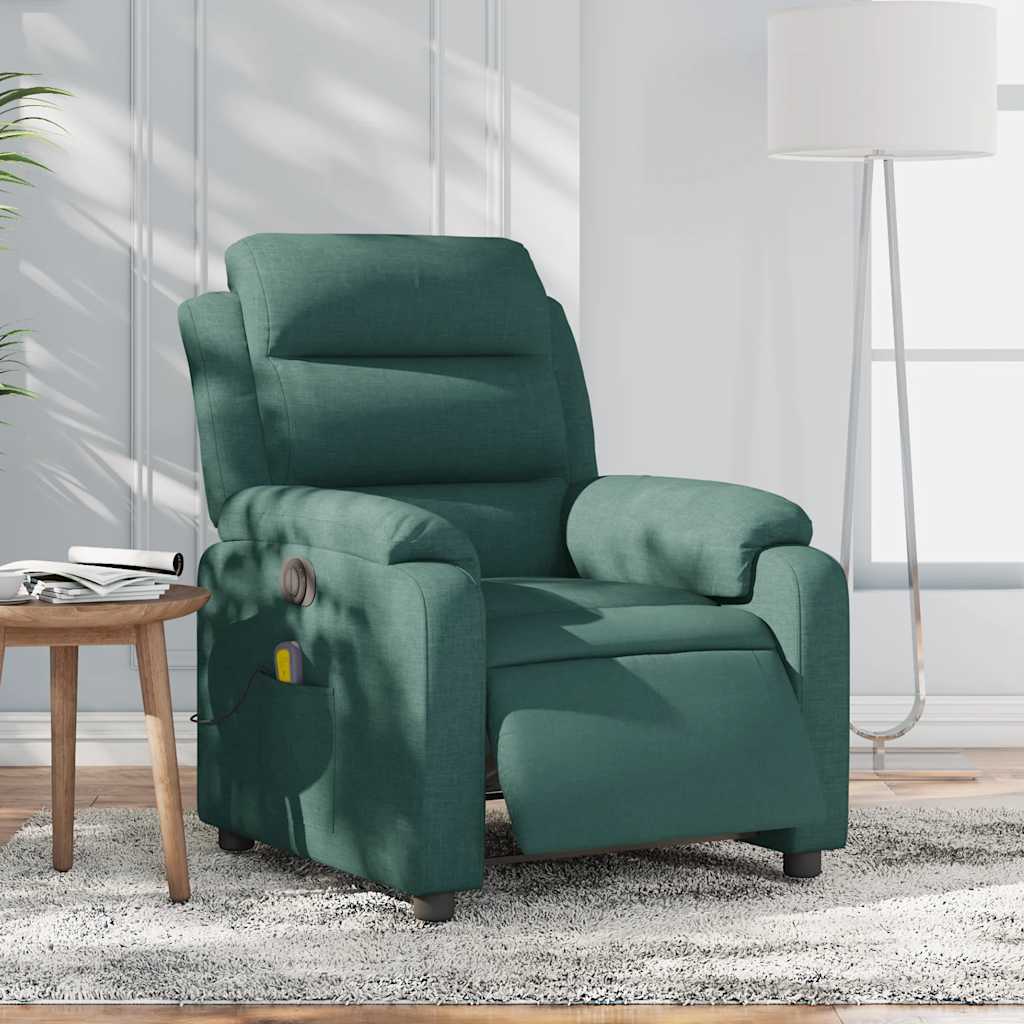 Fauteuil de massage inclinable électrique Vert foncé Tissu