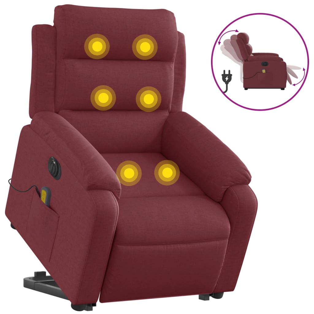 Fauteuil inclinable de massage électrique Rouge bordeaux Tissu