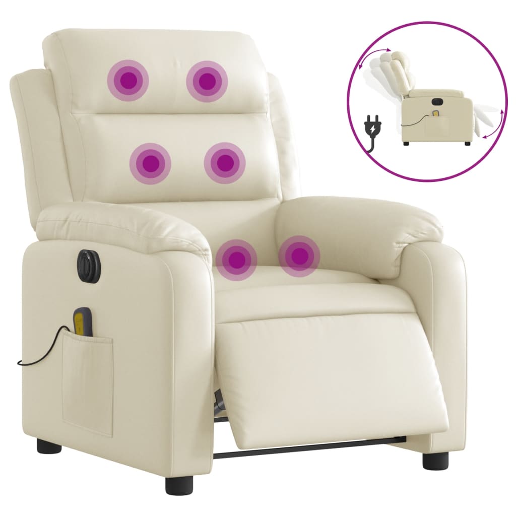 Fauteuil de massage inclinable électrique crème similicuir