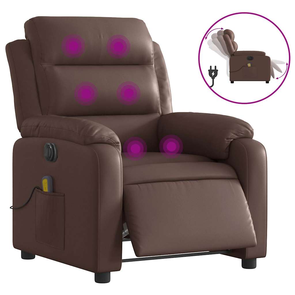 Fauteuil de massage inclinable électrique marron similicuir