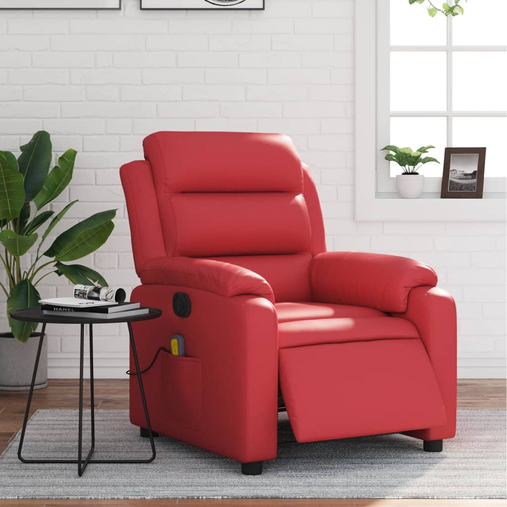 Fauteuil de massage inclinable électrique rouge similicuir