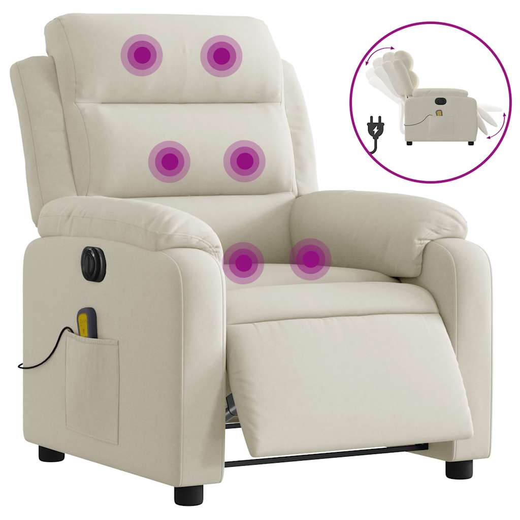 Fauteuil inclinable de massage électrique crème velours