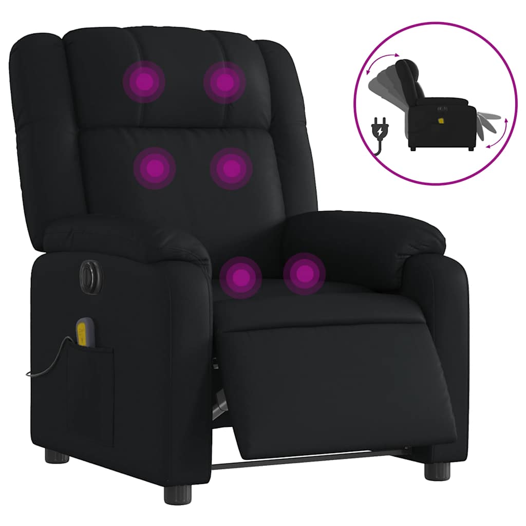 Fauteuil de massage inclinable électrique noir similicuir