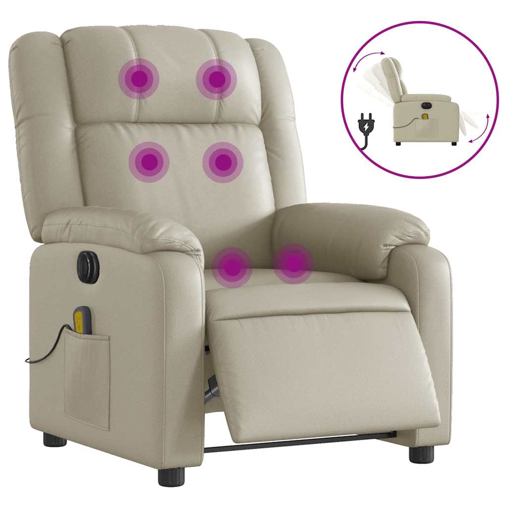 Fauteuil de massage inclinable électrique crème similicuir