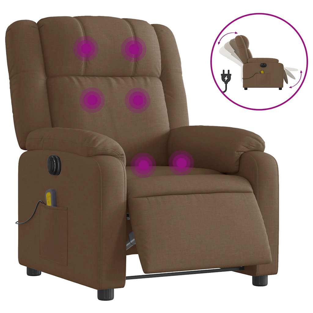 Fauteuil inclinable de massage électrique marron tissu