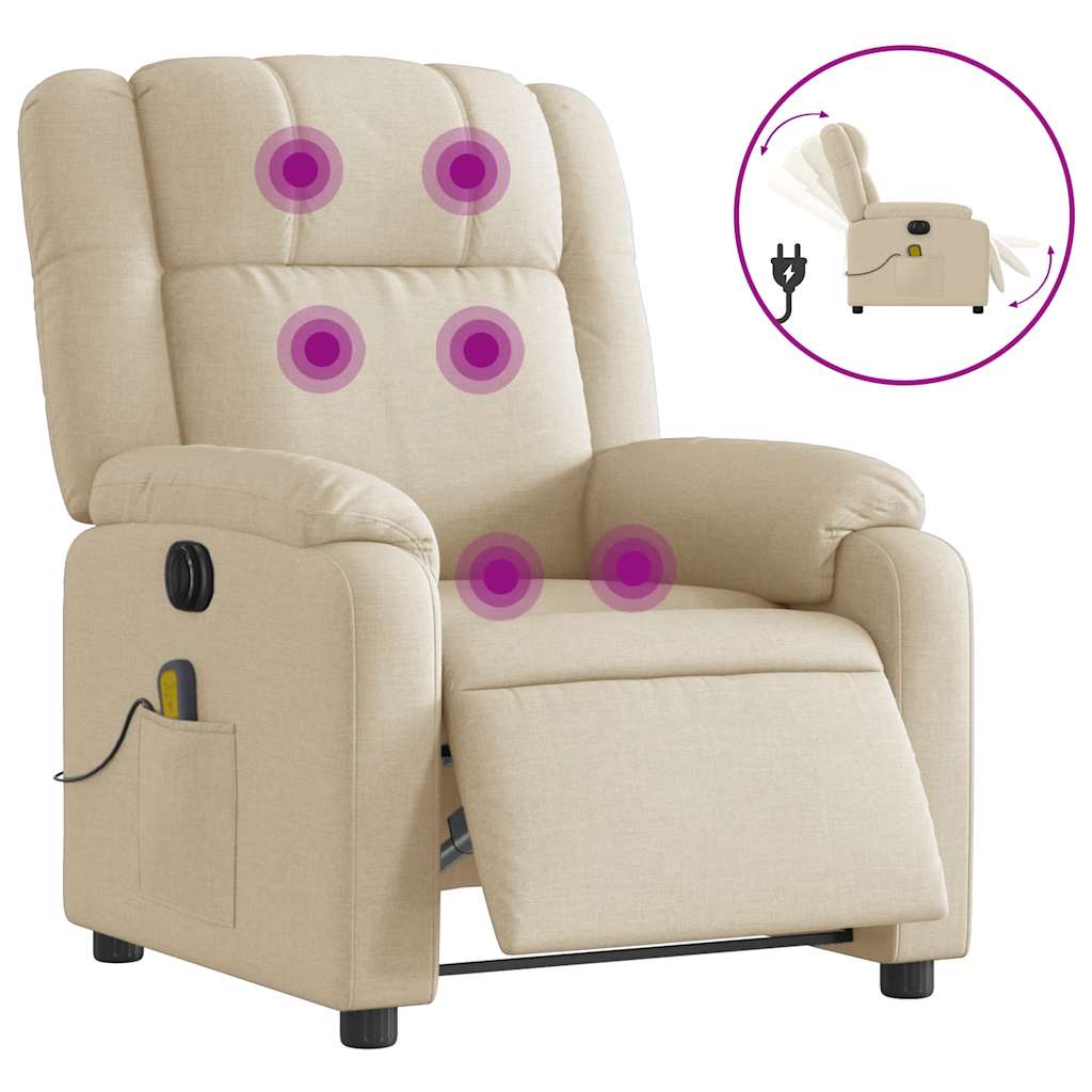 Fauteuil inclinable de massage électrique crème tissu