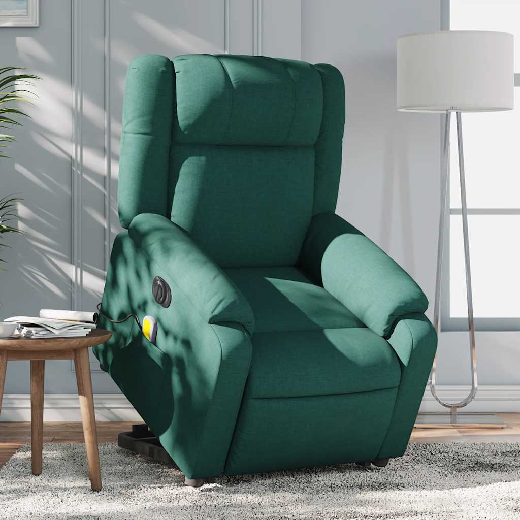 Fauteuil inclinable de massage électrique Vert foncé Tissu