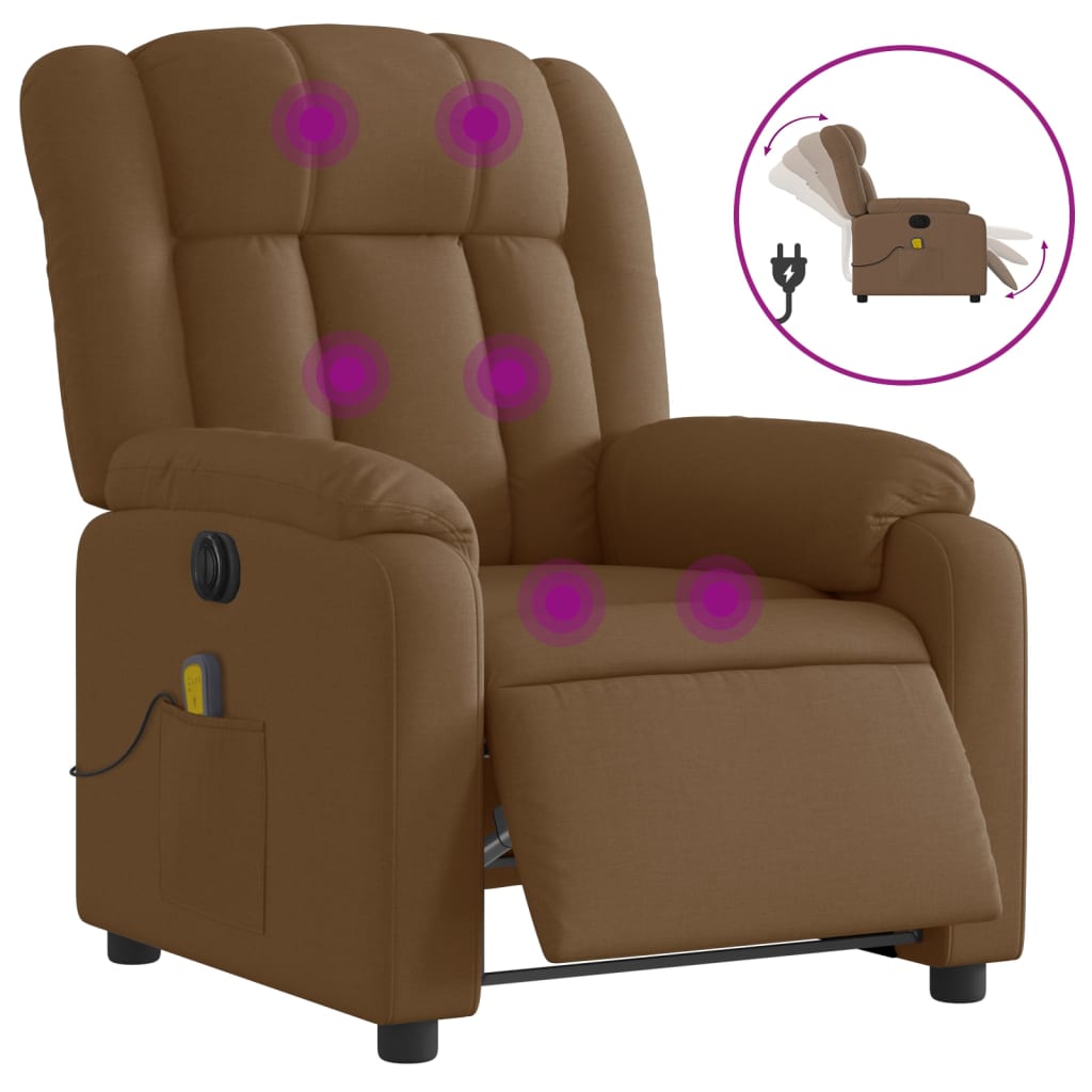 Fauteuil inclinable de massage électrique marron tissu