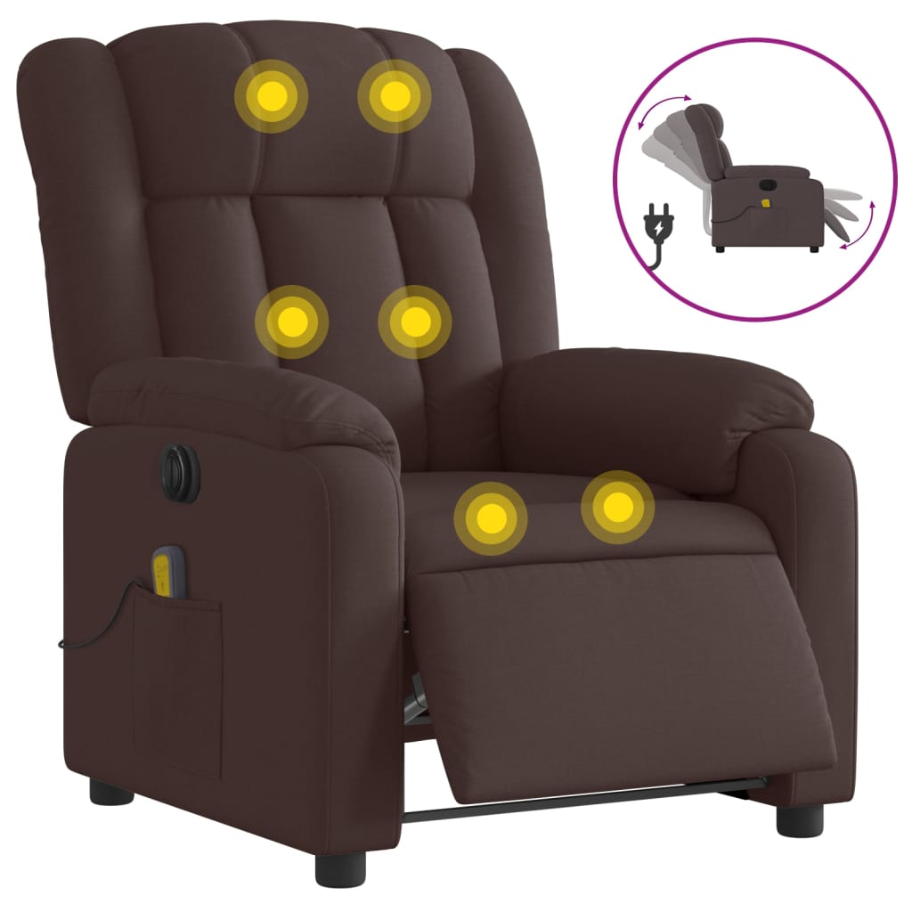 Fauteuil de massage inclinable électrique Marron foncé Tissu