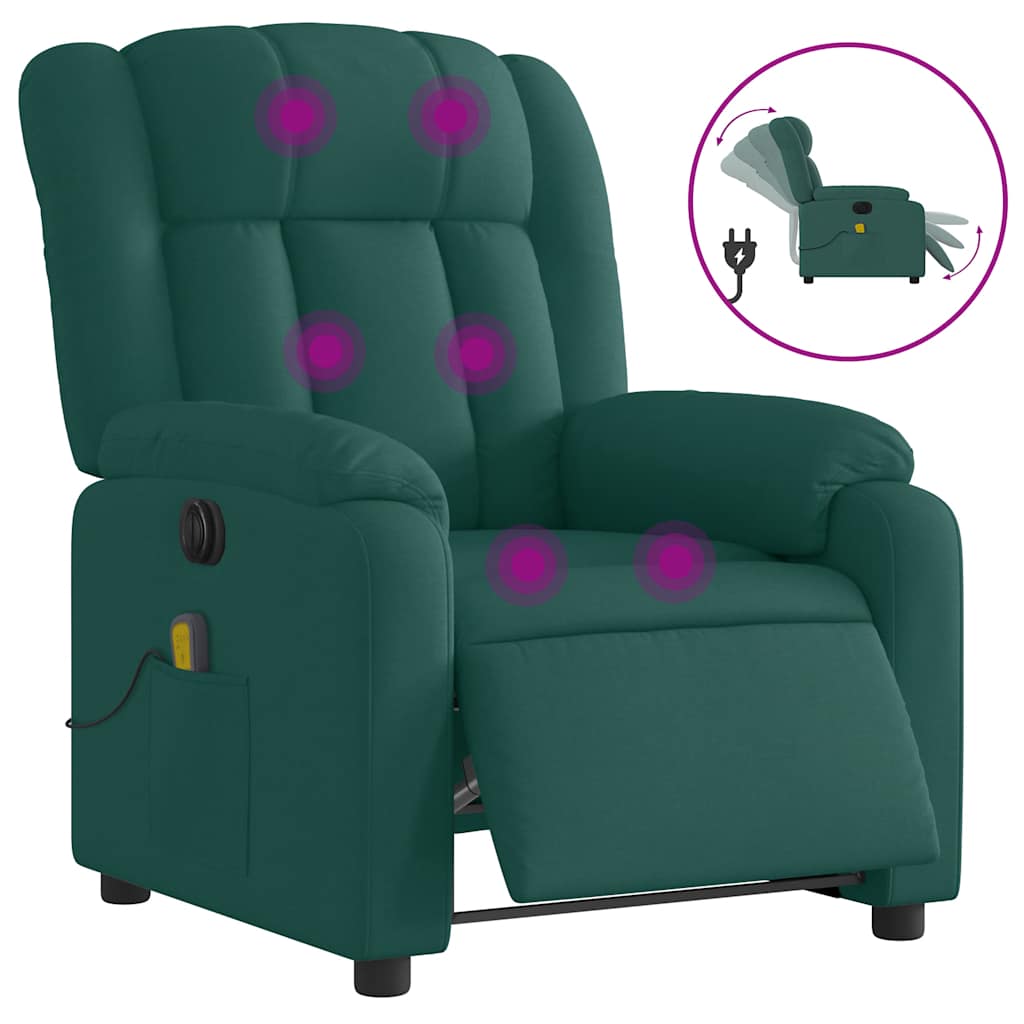 Fauteuil de massage inclinable électrique Vert foncé Tissu