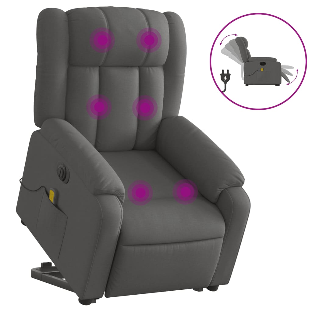 Fauteuil inclinable de massage électrique Gris foncé Tissu