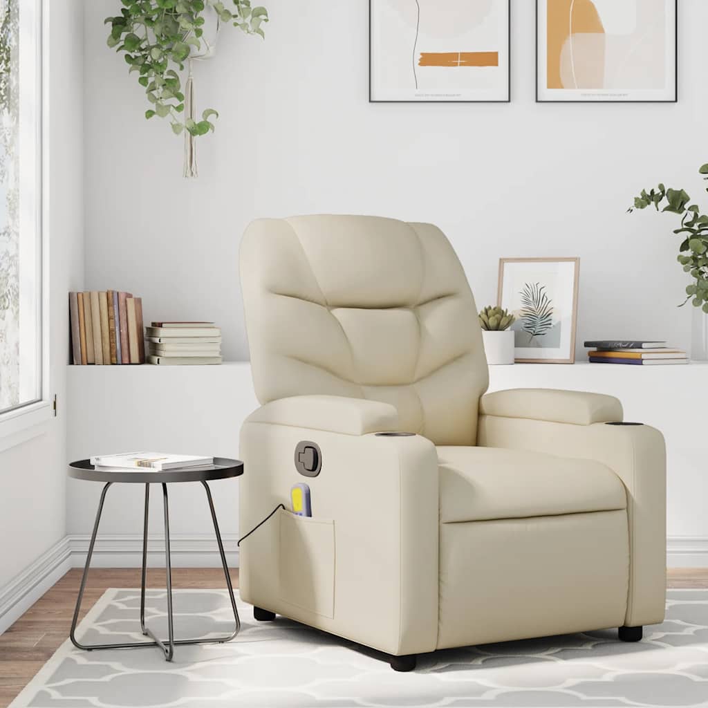 Fauteuil de massage inclinable crème similicuir