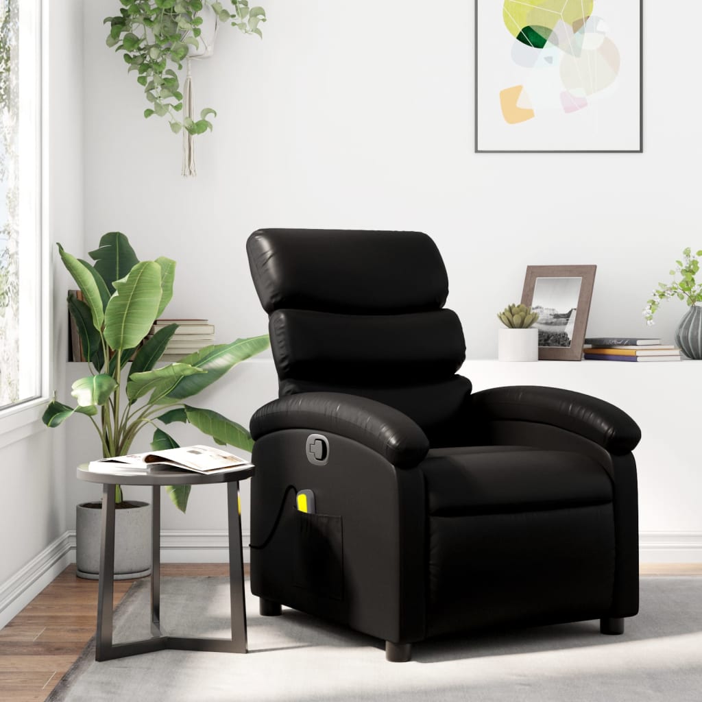 Fauteuil de massage inclinable noir similicuir