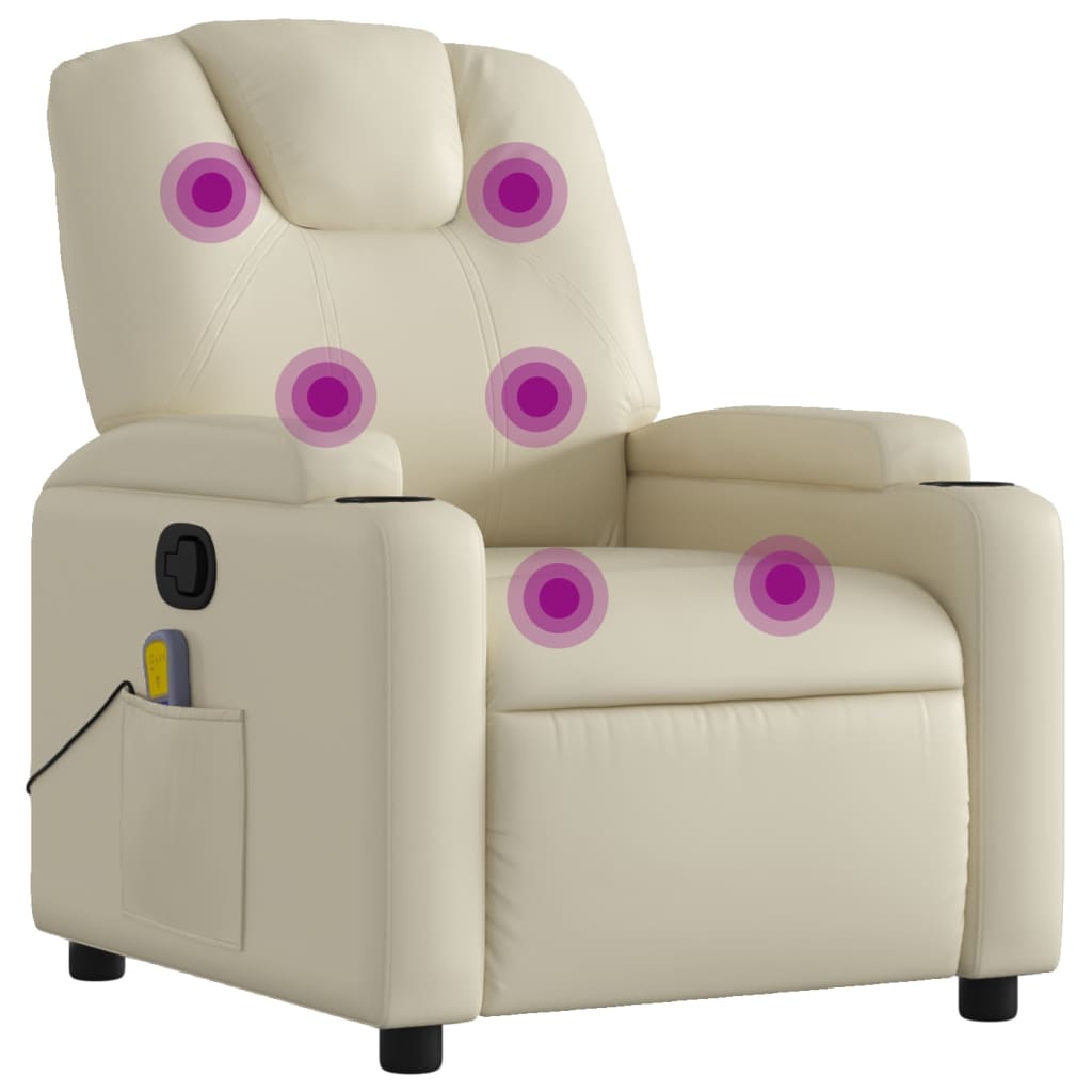 Fauteuil de massage inclinable crème similicuir