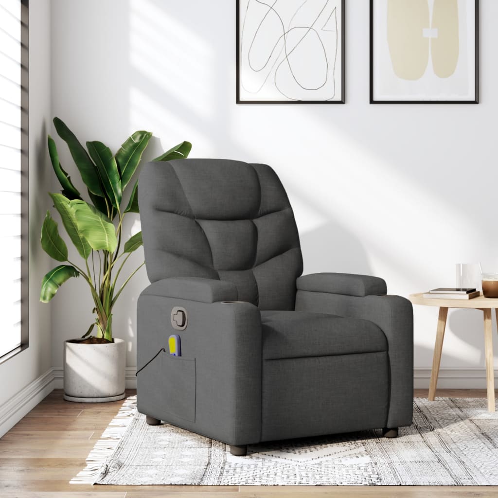 Fauteuil inclinable de massage gris foncé tissu