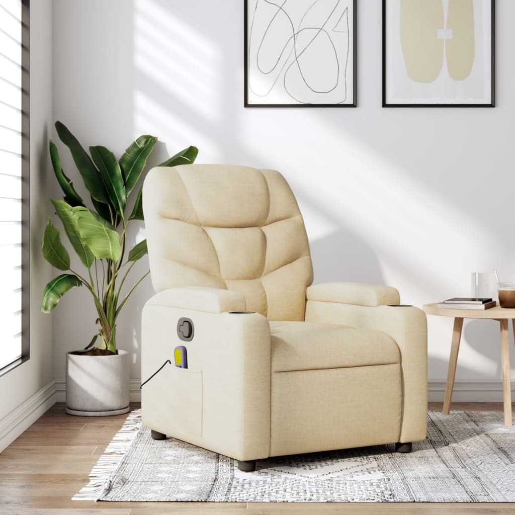 Fauteuil inclinable de massage crème tissu