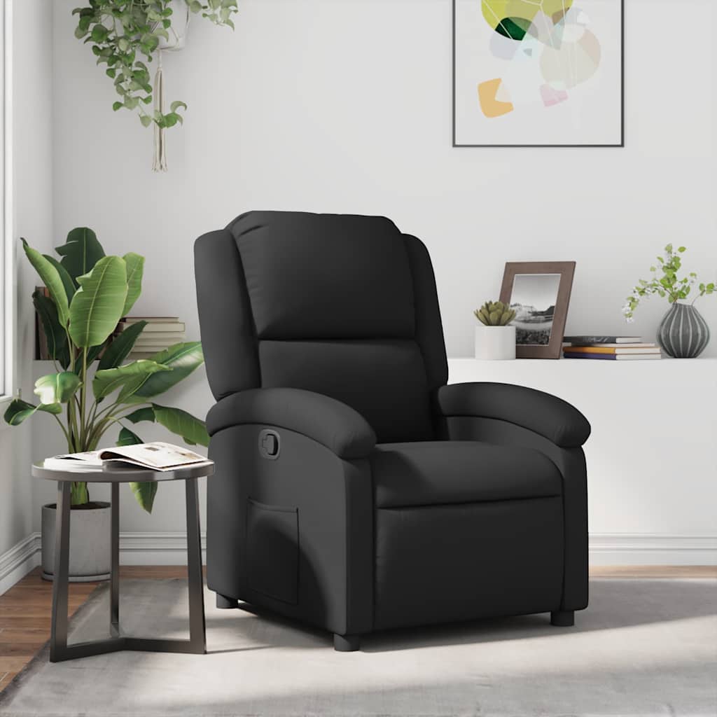 Fauteuil inclinable en cuir véritable noir