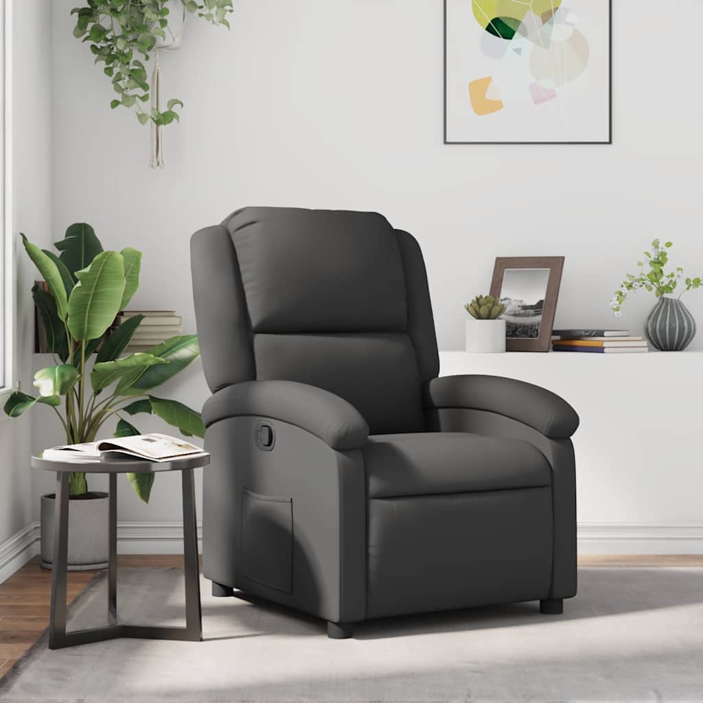 Fauteuil inclinable gris cuir véritable