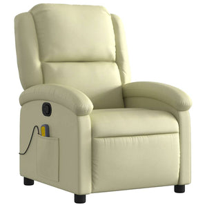Fauteuil de massage inclinable crème cuir véritable