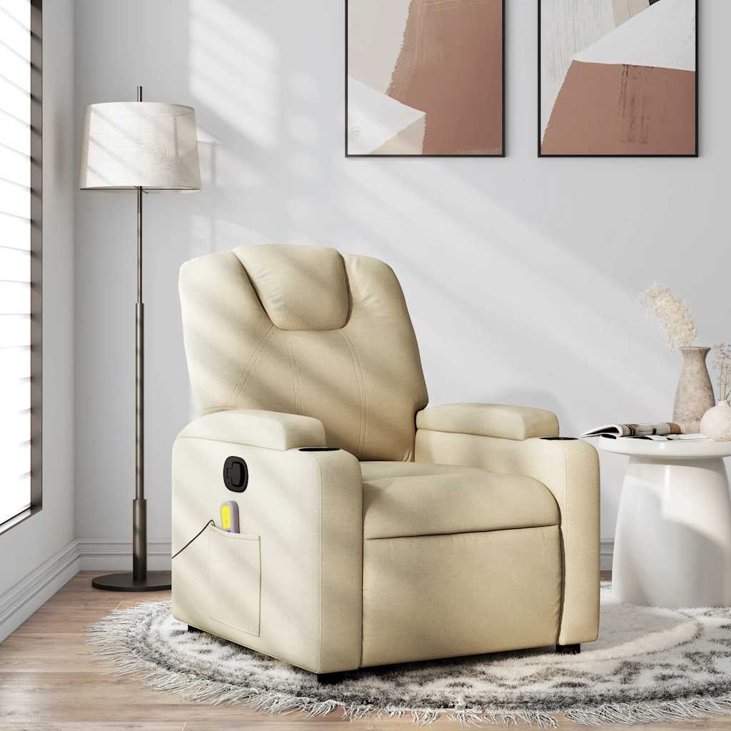 Fauteuil de massage inclinable Crème Tissu