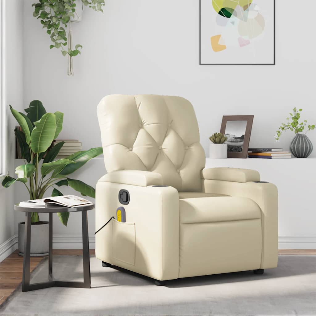 Fauteuil inclinable de massage Crème Similicuir