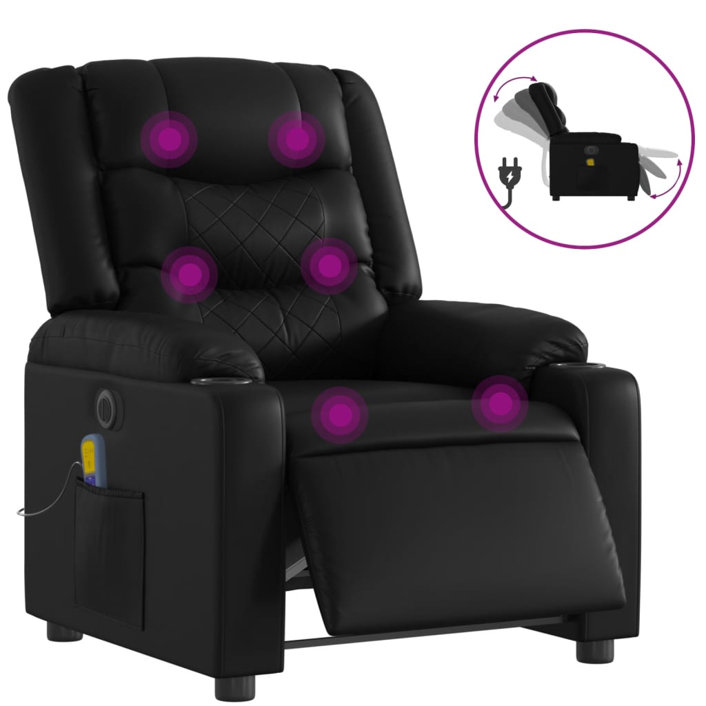 Fauteuil de massage inclinable électrique noir similicuir