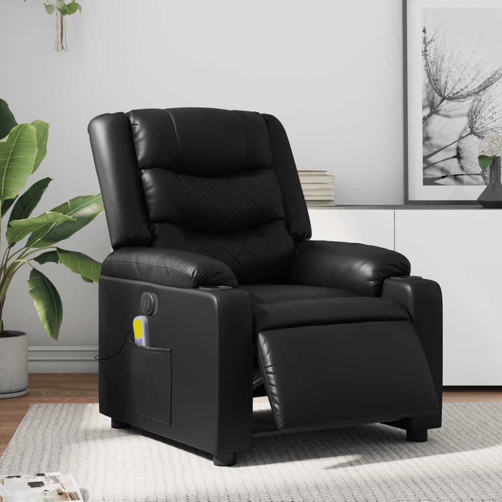 Fauteuil de massage inclinable électrique noir similicuir